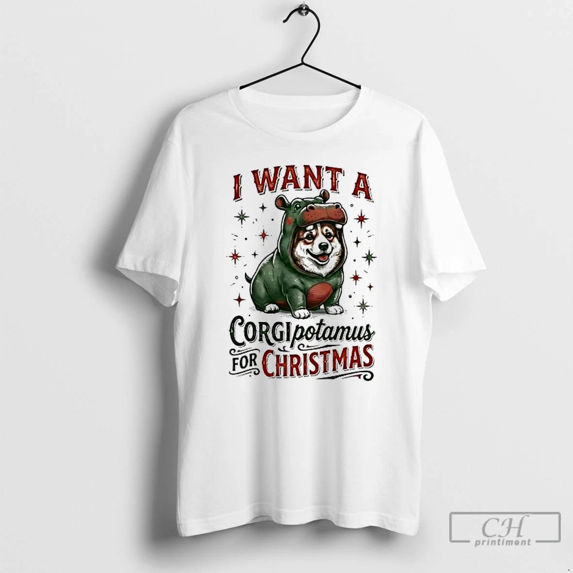 Premium I Want A Corgipotamus For Christmas Trends Stylish T-Shirts, Hoodie, Sweatshirt | PopFlextees.com
