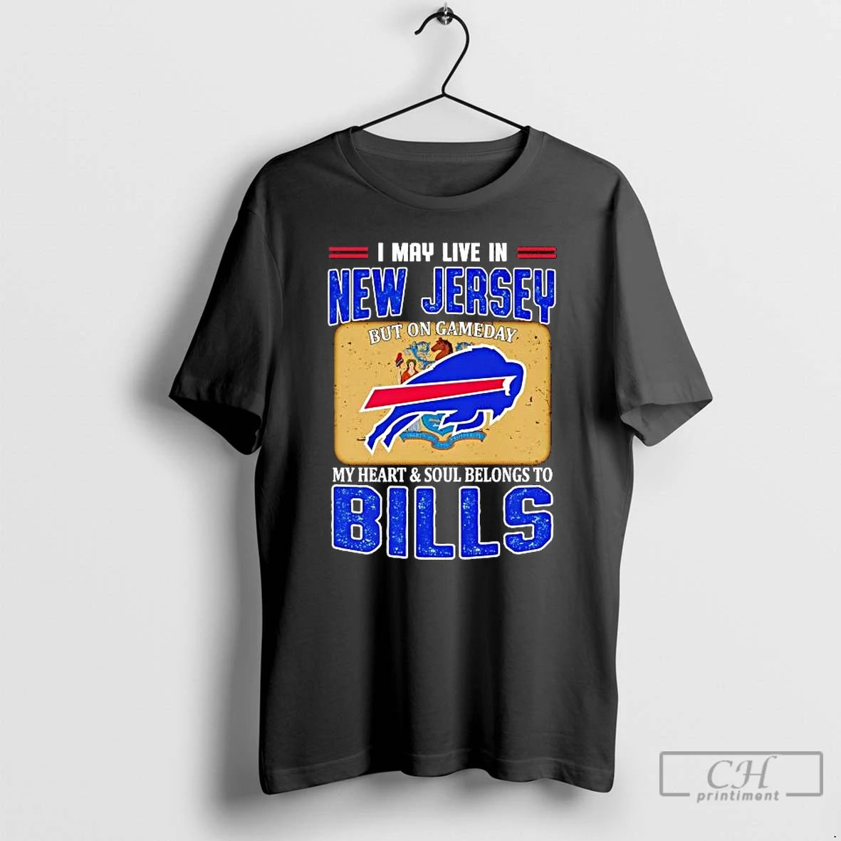 Premium I May Live In New Jersey But On Gameday My Heart And Soul Belongs T-Shirts, Hoodie, Sweatshirt | PopFlextees.com
