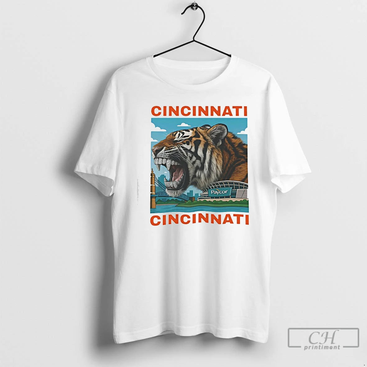 Premium Iced Out Grillz Cincinnati Tiger Graphic Roaring City Skyline T-Shirts, Hoodie, Sweatshirt | PopFlextees.com
