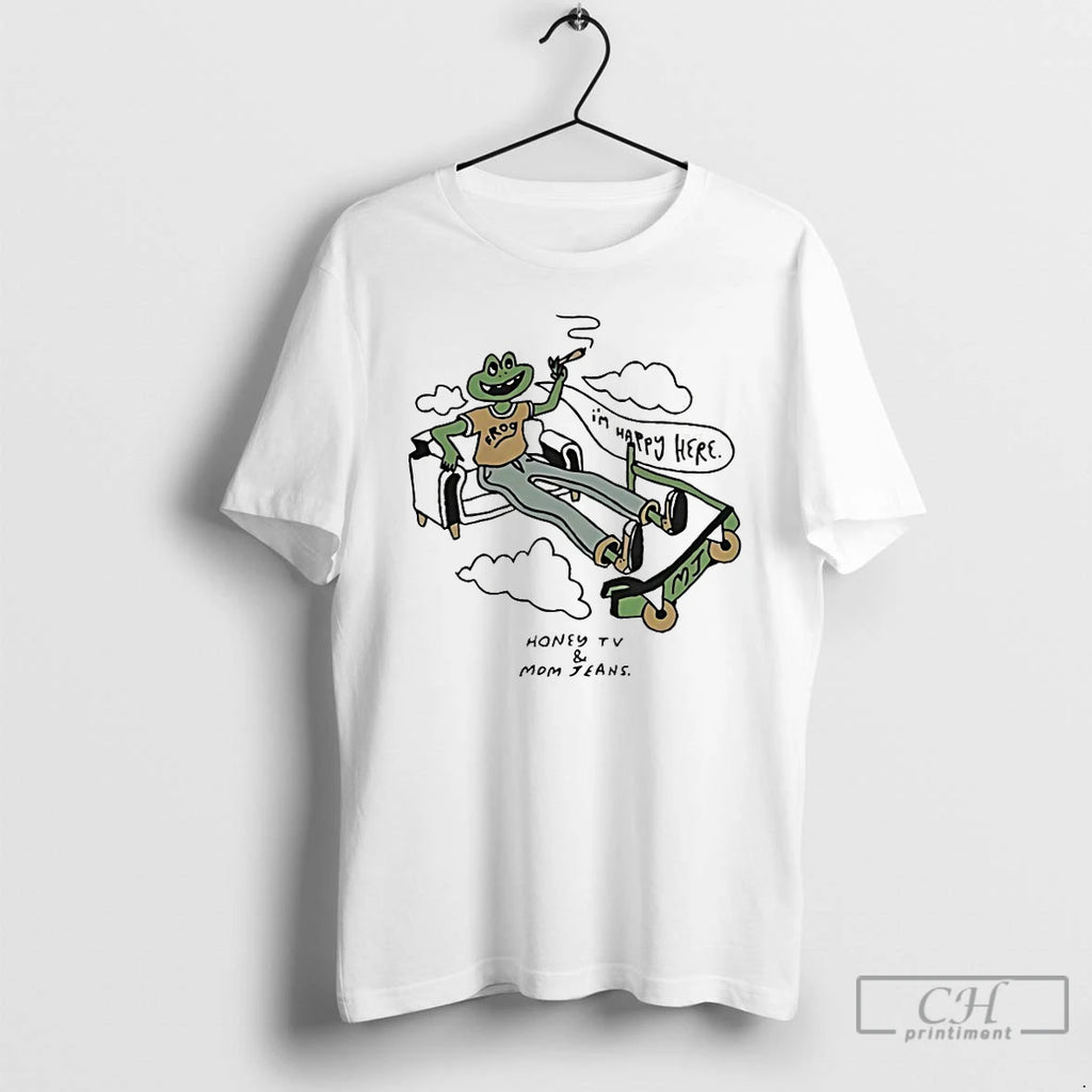 Premium Im Happy Here Frog Smoking Painting T-Shirts, Hoodie, Sweatshirt | PopFlextees.com