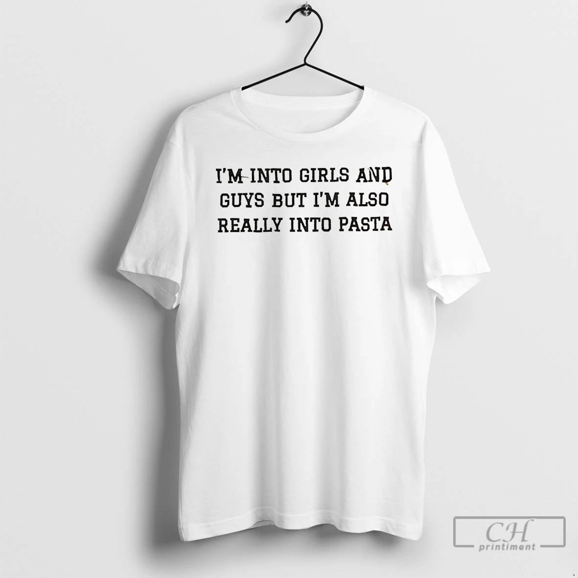 Premium Im Into Girls And Guys But Im Also Really Into Pasta Minimalist Pride T-Shirts, Hoodie, Sweatshirt | PopFlextees.com