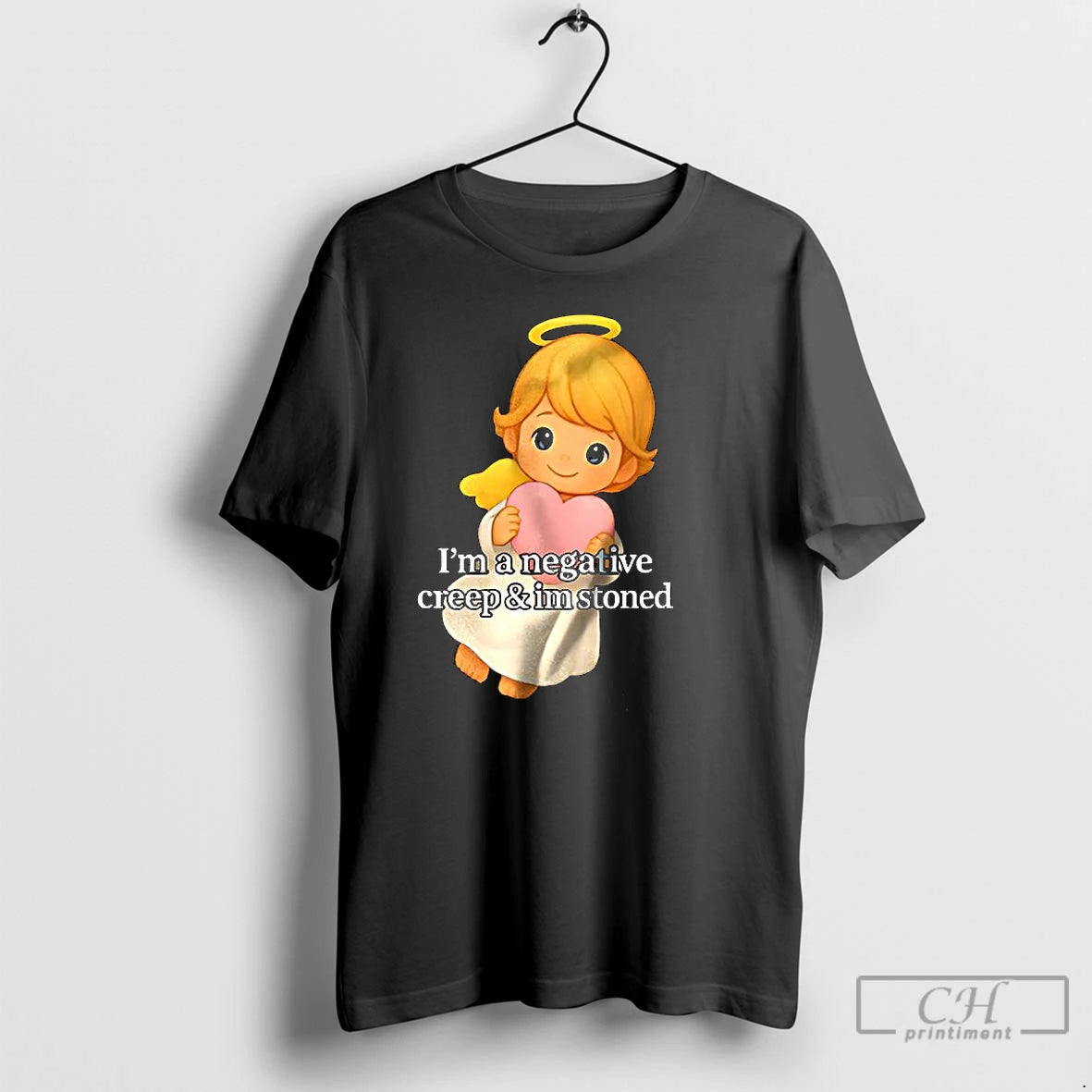 Premium Im A Negative Creep And Im Stoned Little Angel Hugging A Heart T Shirts Hoodie, Sweatshirt | PopFlextees.com