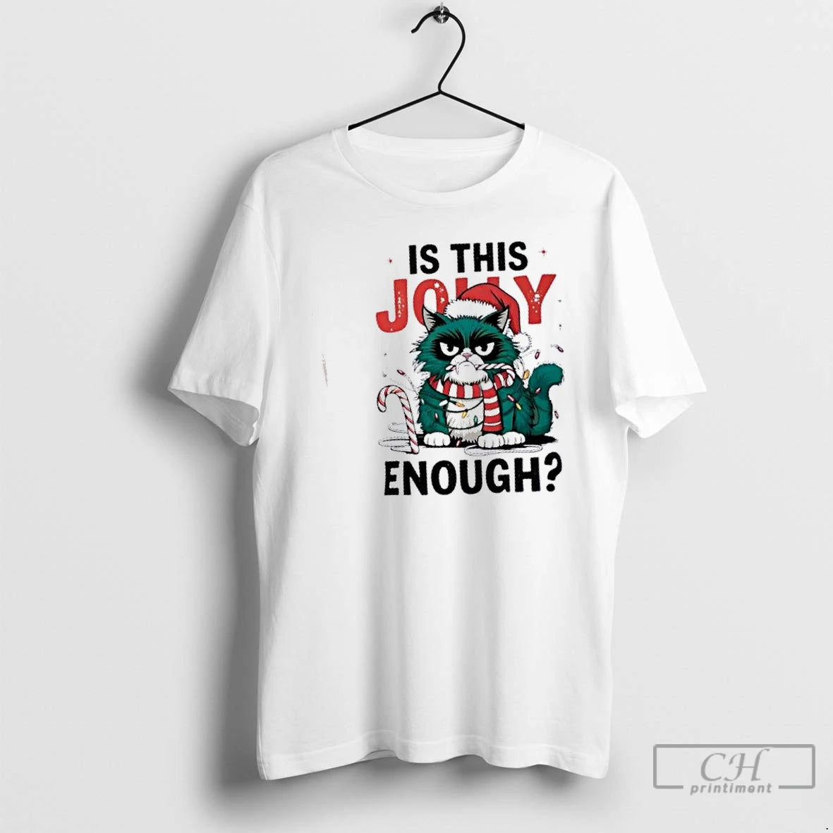 Premium Is This Jolly Enough Grumpy Cat Christmas Lights T-Shirts, Hoodie, Sweatshirt | PopFlextees.com