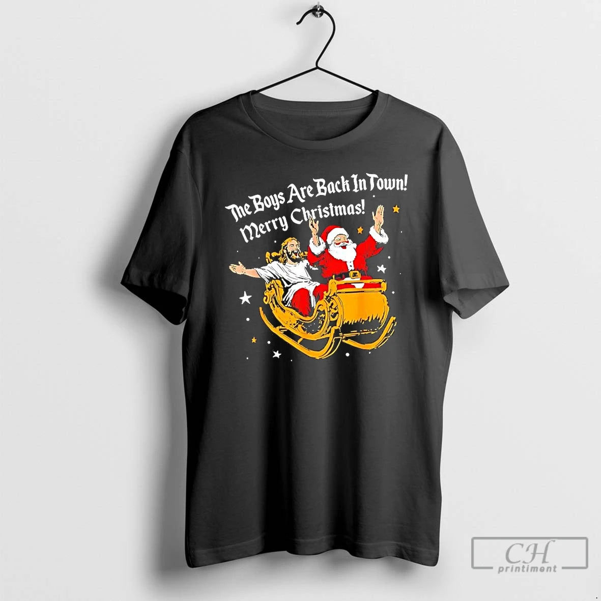 Premium Jesus And Santa Me Boys Are Back In Town Merry Christmas T Shirts Sweater Hoodie, Sweatshirt | PopFlextees.com