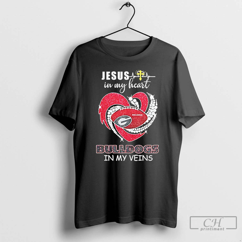 Premium Jesus In My Heart Georgia Bulldogs In My Veins Diamond Heart T Shirts Sweater Hoodie, Sweatshirt | PopFlextees.com