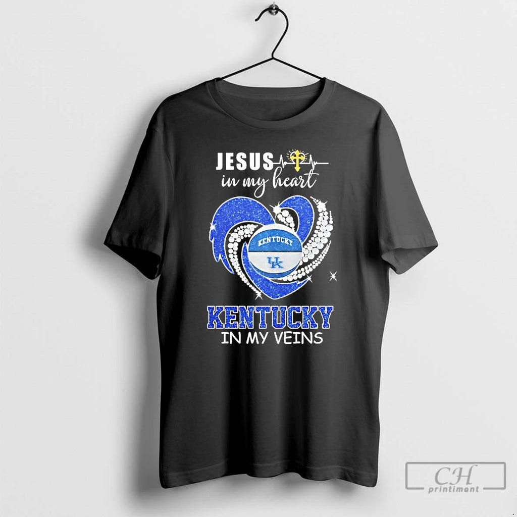 Premium Jesus In My Heart Kentucky Wildcats In My Veins Diamond Heart T Shirts Sweater Hoodie, Sweatshirt | PopFlextees.com