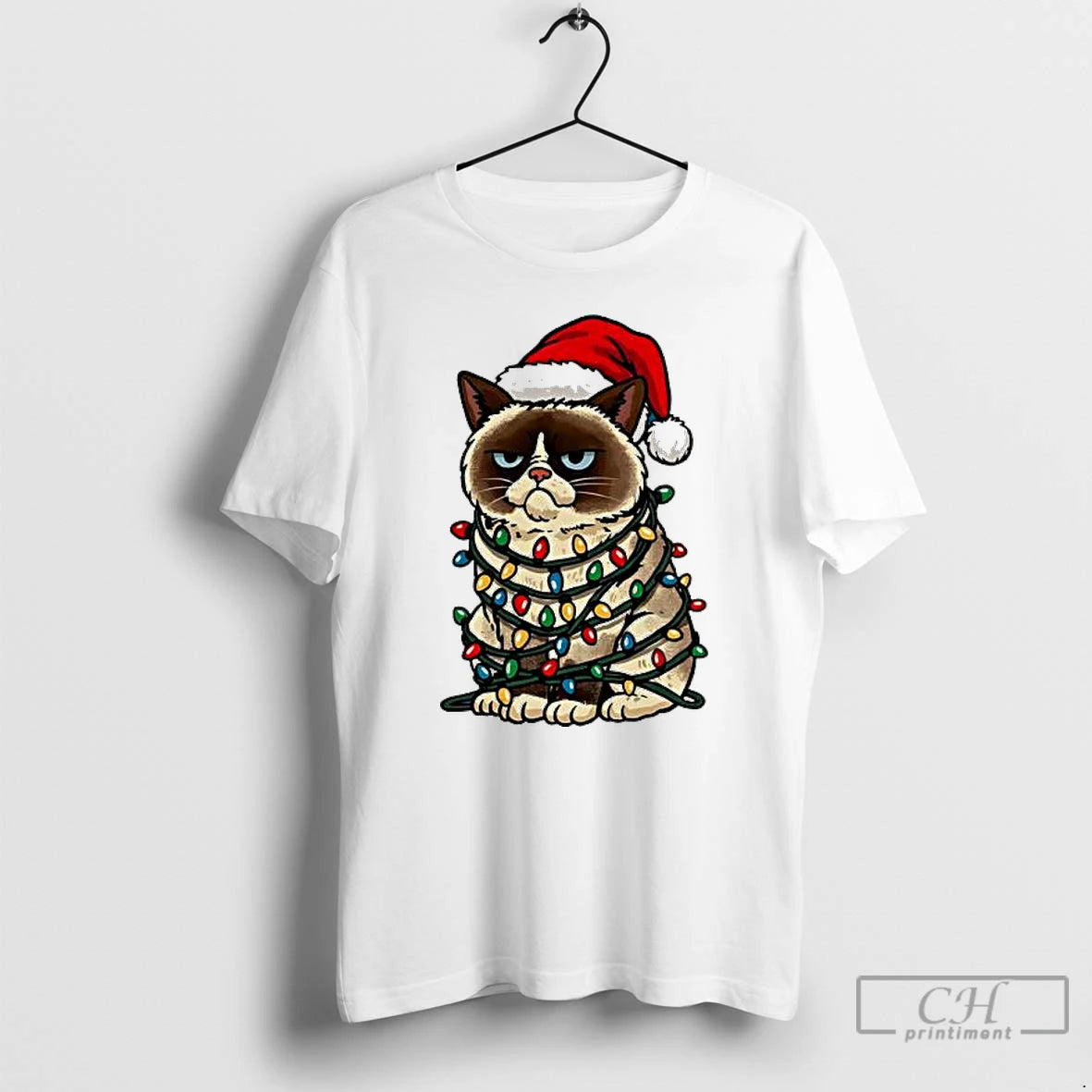 Premium Jolly Christmas Cat Hat Santa Lights T-Shirts, Hoodie, Sweatshirt | PopFlextees.com