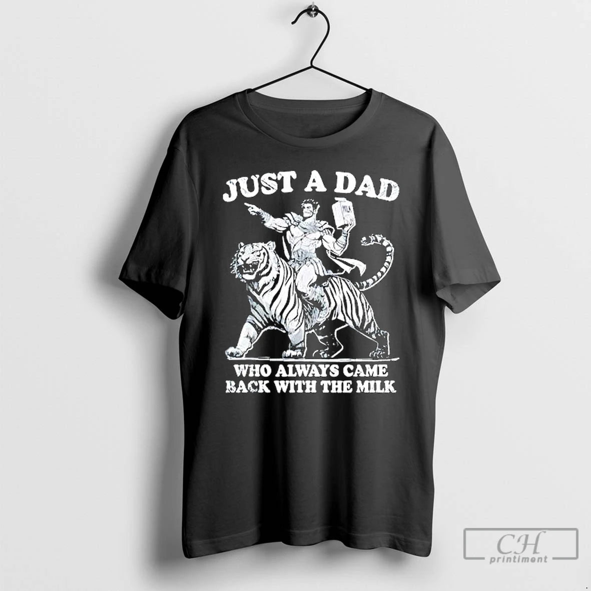 Premium Just A Dad Who Always Came Back With The Milk Warrior Riding A Tiger T-Shirts, Hoodie, Sweatshirt | PopFlextees.com