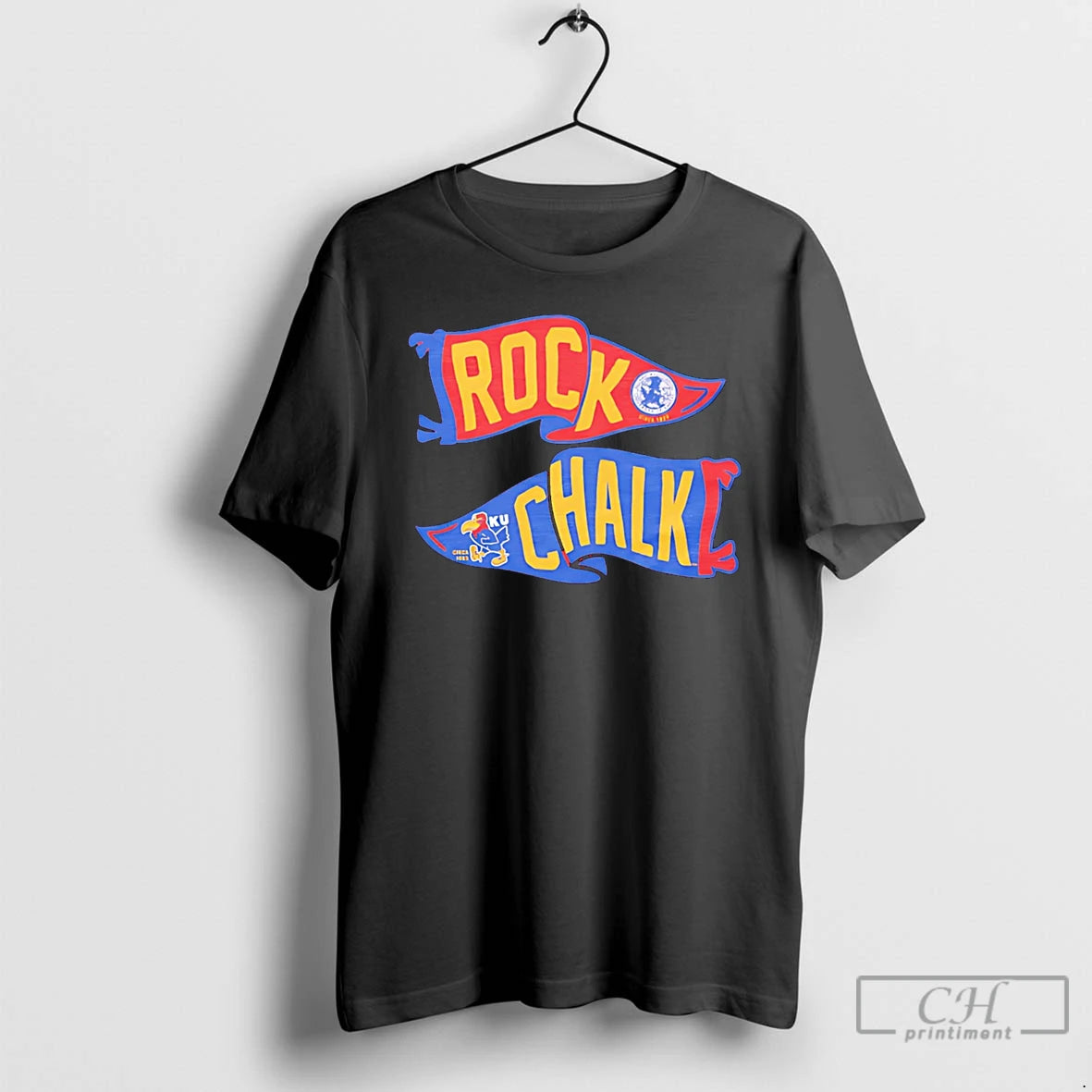 Premium Kansas Jayhawks Rock Chalk Ku Pennant T-Shirts, Hoodie, Sweatshirt | PopFlextees.com