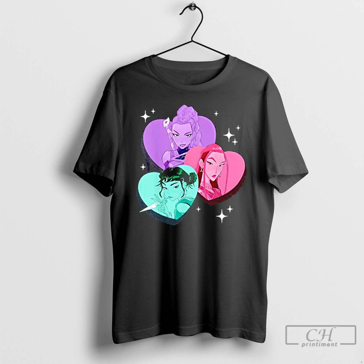 Premium Kpop Demon Hunters Huntrix Heart Frame Zoey Rumi And Mira T-Shirts, Hoodie, Sweatshirt | PopFlextees.com