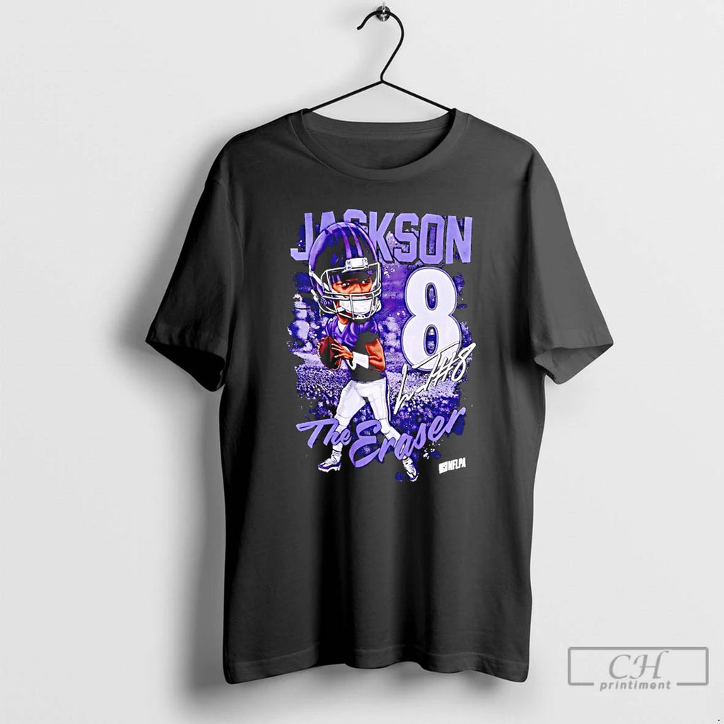 Premium Lamar Jackson The Eraser Number 8 Signature Caricature T-Shirts, Hoodie, Sweatshirt | PopFlextees.com