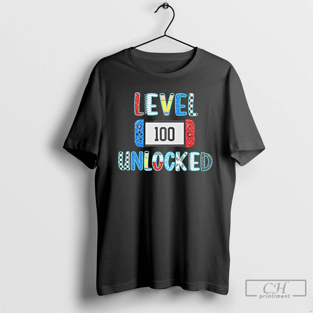 Premium Level Unlocked 100 Days Of School T-Shirts, Hoodie, Sweatshirt | PopFlextees.com