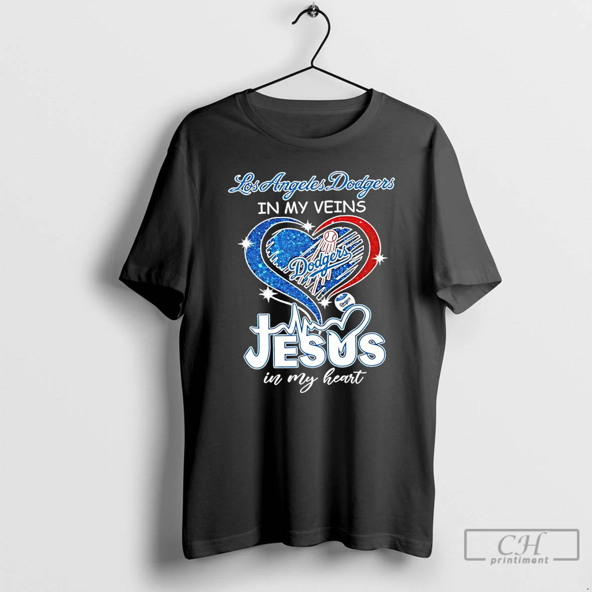 Premium Los Angeles Dodgers In My Veins And Jesus In My Heart Diamond Heart T-Shirts, Hoodie, Sweatshirt | PopFlextees.com