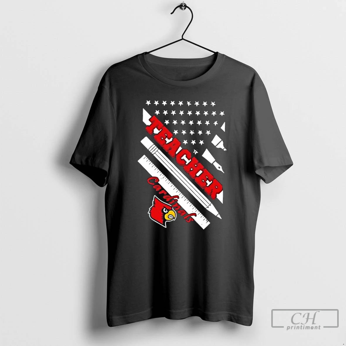 Premium Louisville Cardinals X Teacher American Flag T-Shirts, Hoodie, Sweatshirt | PopFlextees.com