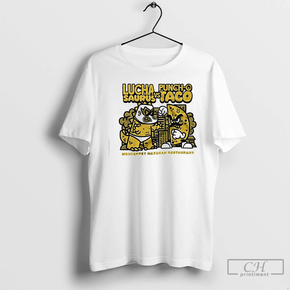 Premium Lucha Punch O Saurus Vs Taco Monterrey Mexican Restaurant Graphic T-Shirts, Hoodie, Sweatshirt | PopFlextees.com