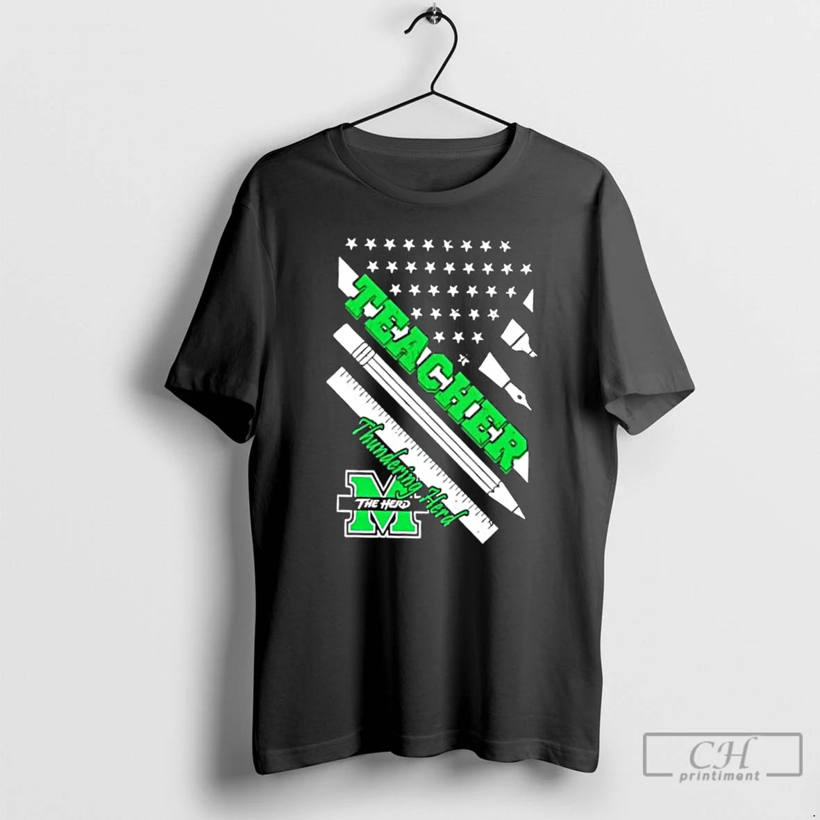 Premium Marshall Thundering Herd X Teacher American Flag T-Shirts, Hoodie, Sweatshirt | PopFlextees.com