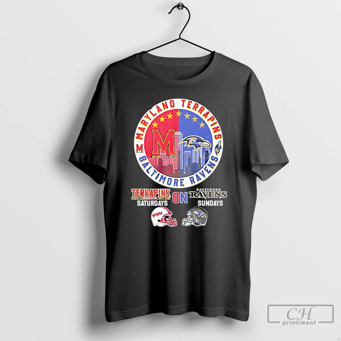 Premium Maryland Terrapins On Saturdays And Baltimore Ravens On Sundays Helmet Logo Mashup T Shirts Hoodie, Sweatshirt