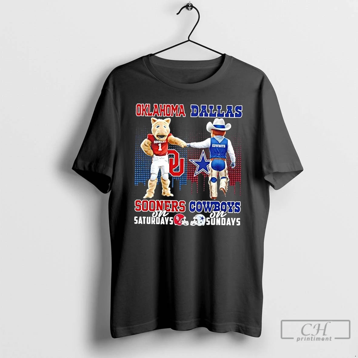 Premium Mascots Oklahoma Sooners On Saturdays X Dallas Cowboys On Sundays Skyline T Shirts Sweater Hoodie, Sweatshirt