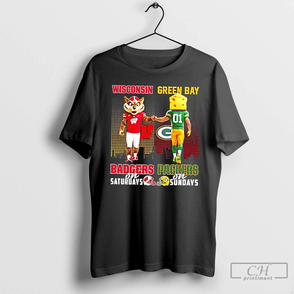 Premium Mascots Wisconsin Badgers On Saturdays X Green Bay Packers On Sundays Skyline T Shirts Hoodie, Sweatshirt