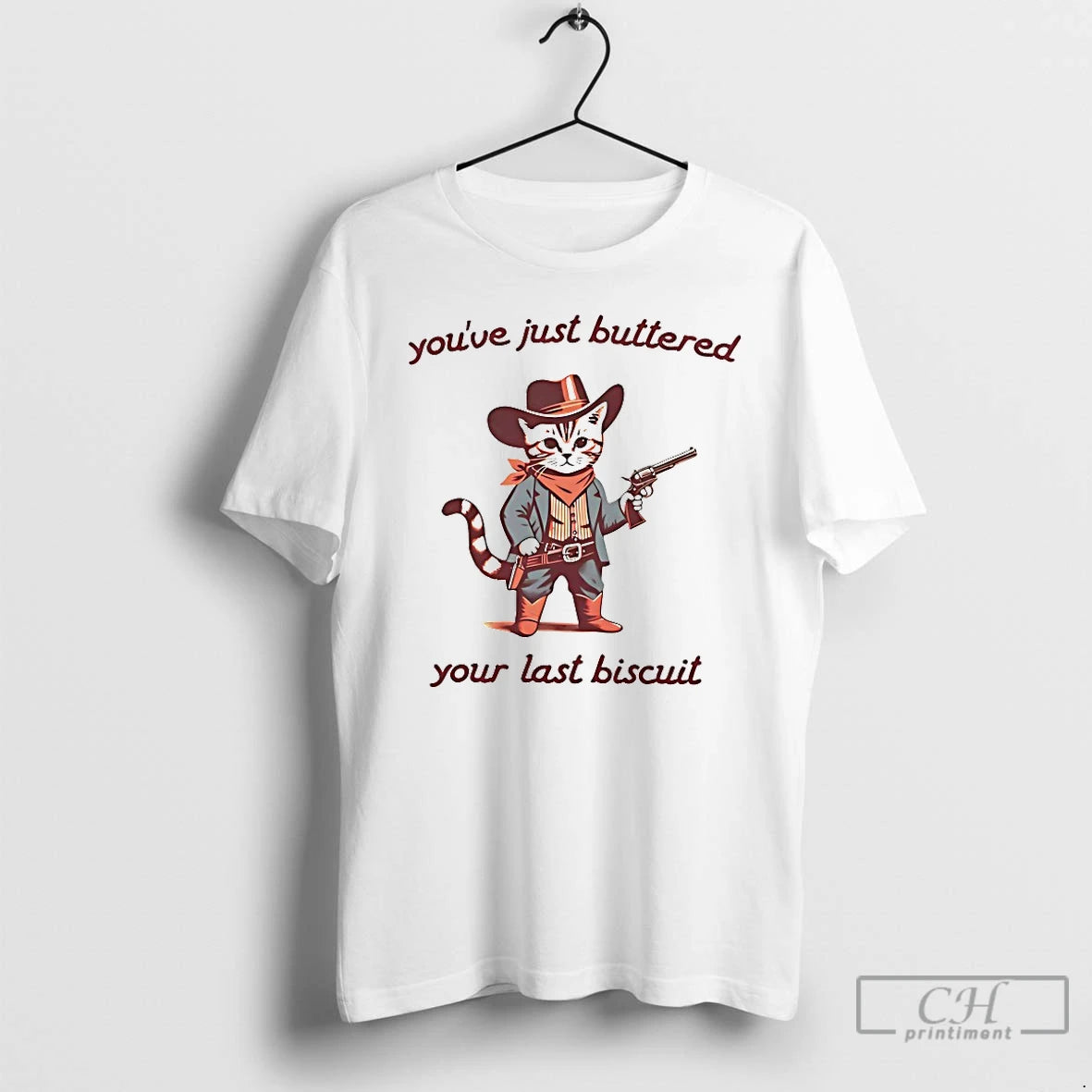 Premium Meow Cowboy Youve Just Buttered Your Last Biscuit T-Shirts, Hoodie, Sweatshirt | PopFlextees.com