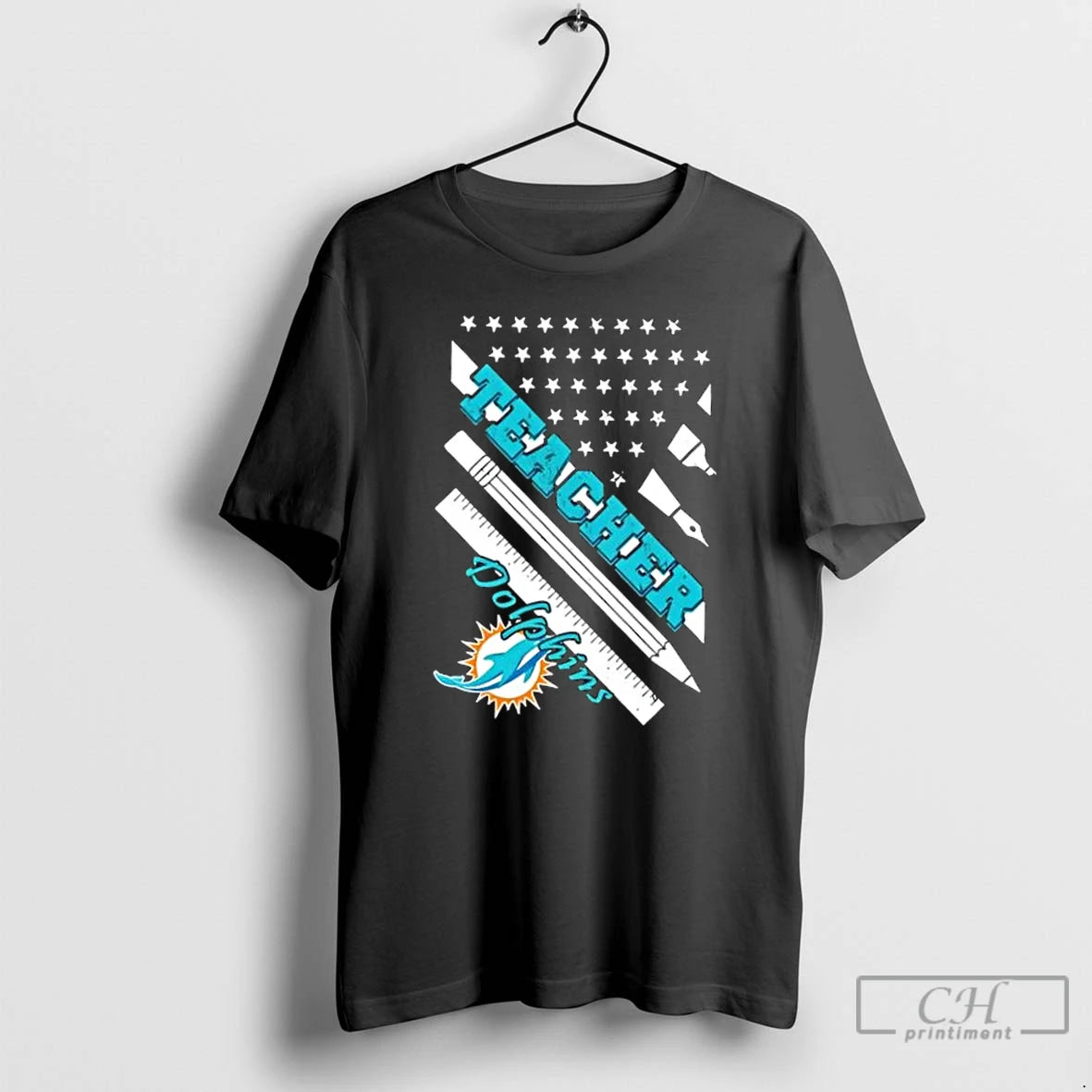 Premium Miami Dolphins Football X Teacher American Flag T-Shirts, Hoodie, Sweatshirt | PopFlextees.com