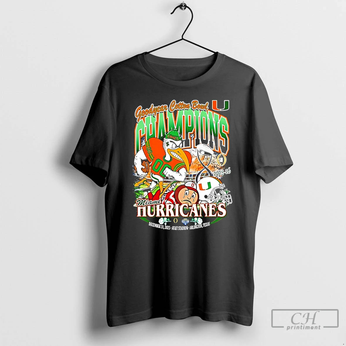 Premium Miami Beat Ohio State 2025 26 Goodyear Cotton Bowl Champions Mascot T Shirts Sweater Hoodie, Sweatshirt