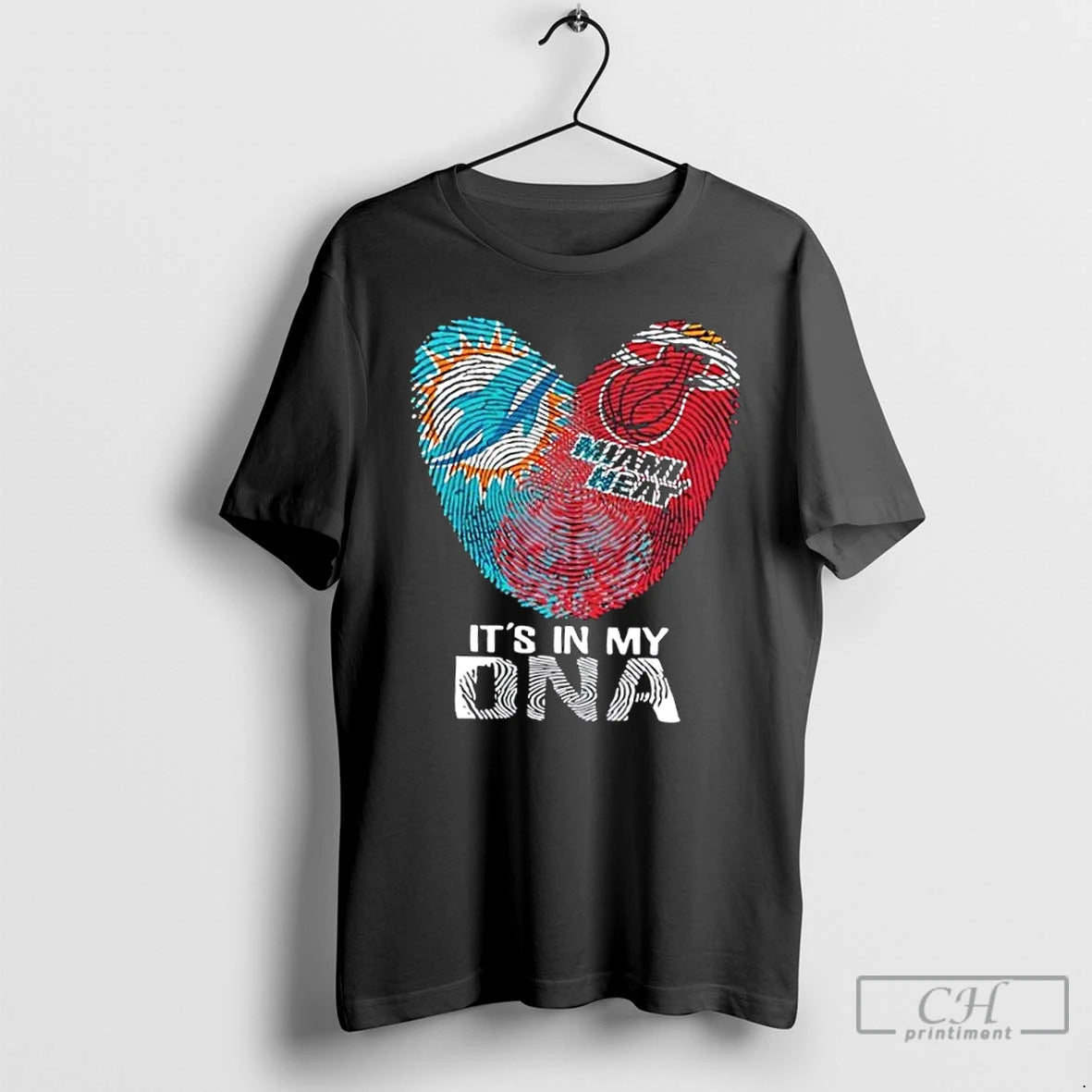 Premium Miami City Sports Dolphins X Heart Its In My Dna Fingerprint Heart T Shirts Hoodie, Sweatshirt | PopFlextees.com