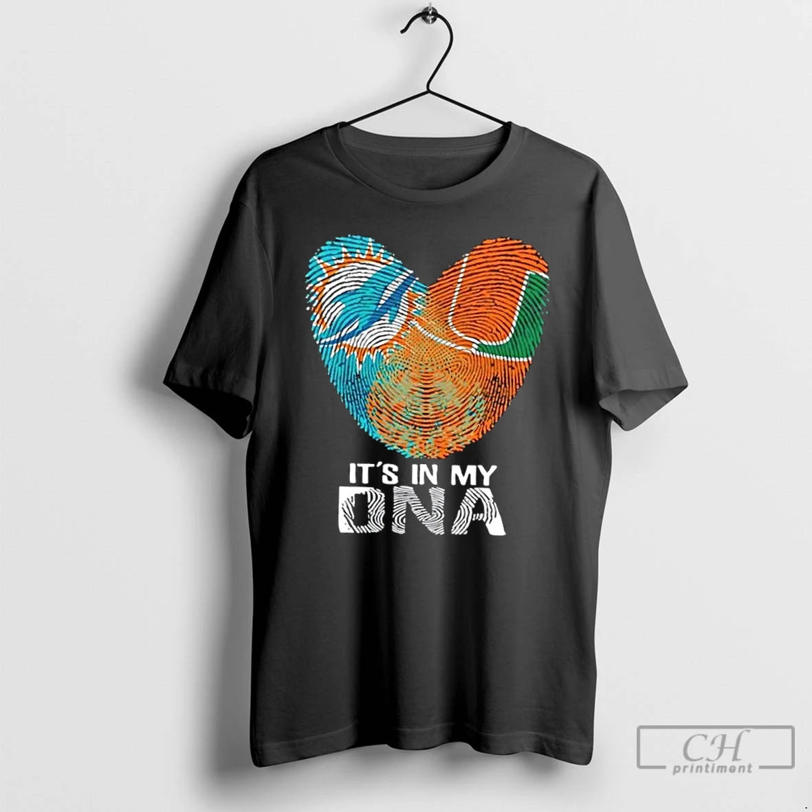 Premium Miami City Sports Dolphins X Hurricanes Its In My Dna Fingerprint Heart T Shirts Hoodie, Sweatshirt | PopFlextees.com