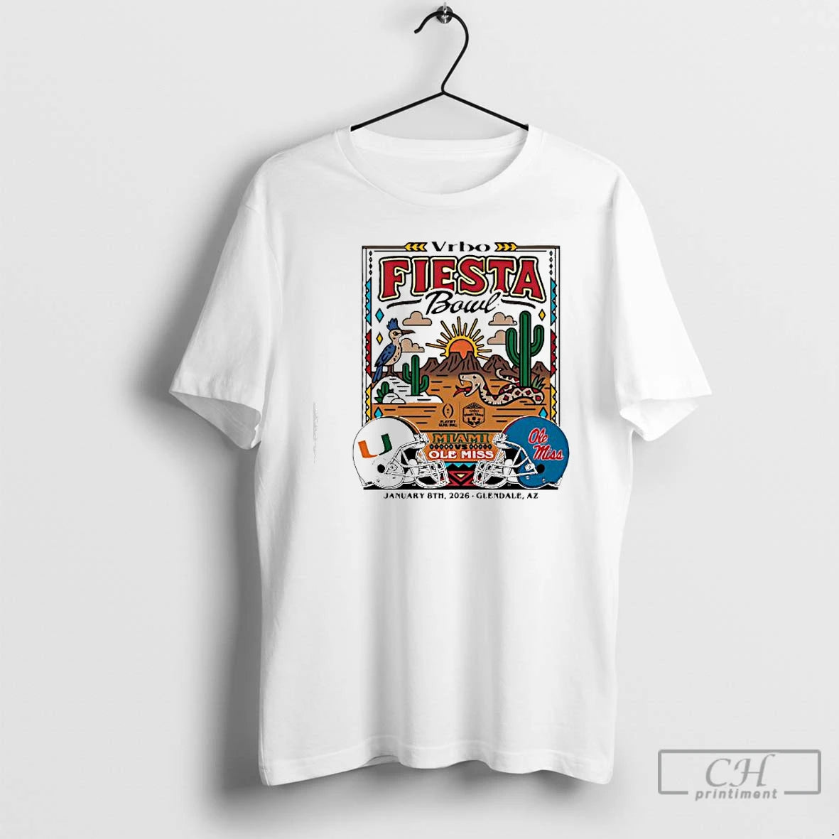 Premium Miami Vs Ole 2026 Vrbo Fiesta Bowl Matchup Desert Dudes T-Shirts, Hoodie, Sweatshirt | PopFlextees.com