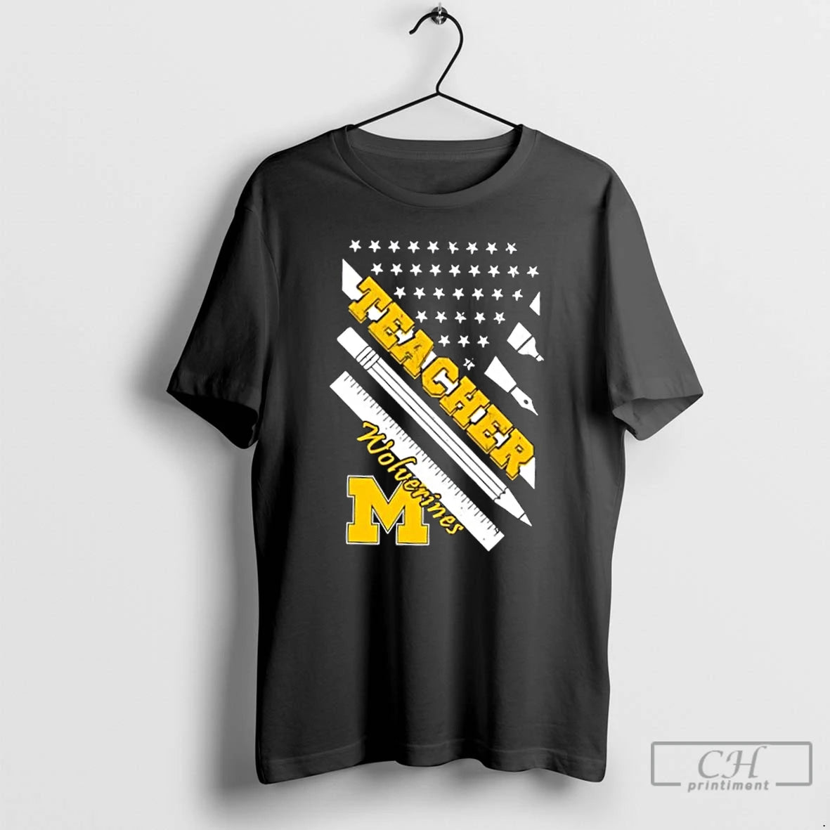 Premium Michigan Wolverines X Teacher American Flag T-Shirts, Hoodie, Sweatshirt | PopFlextees.com