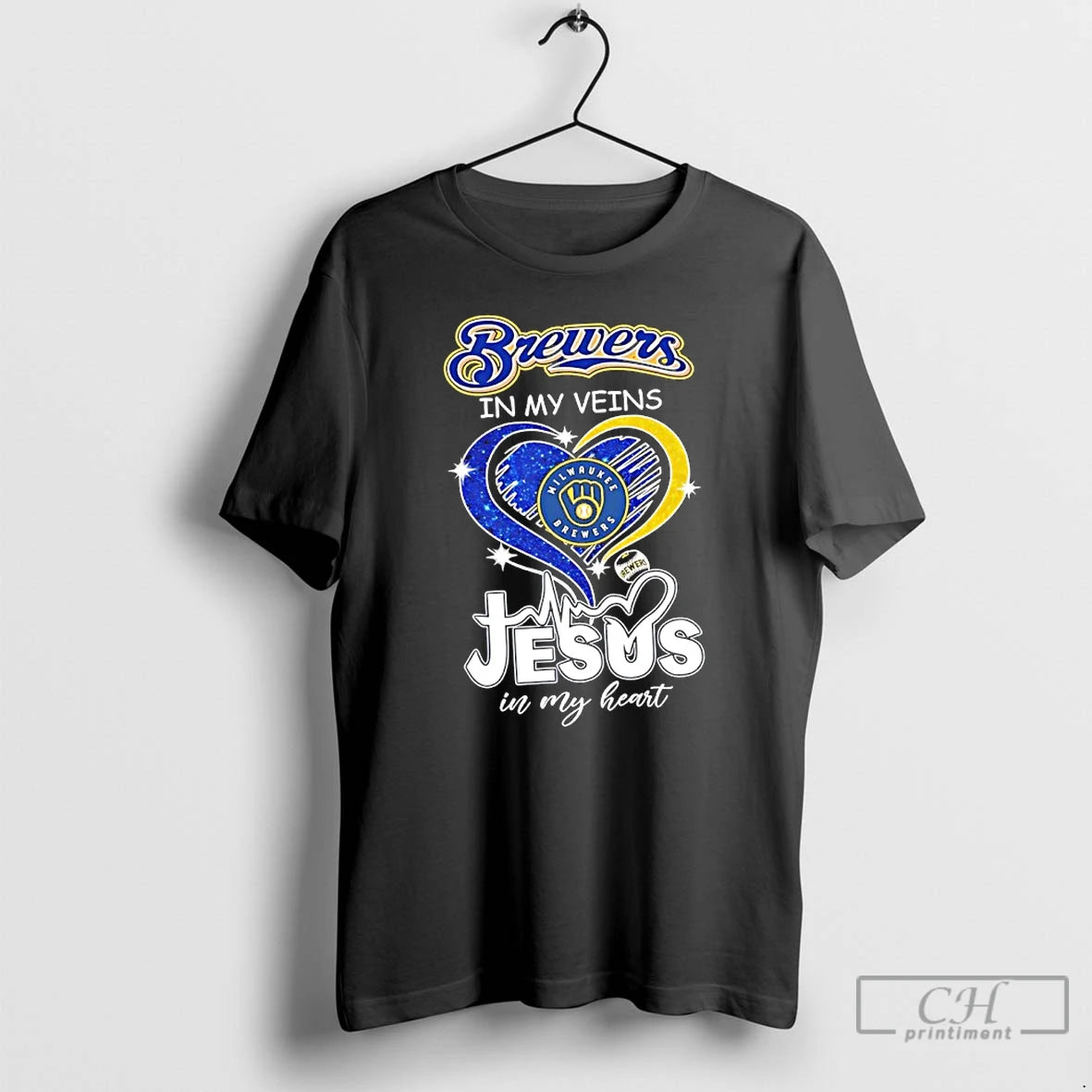 Premium Milwaukee Brewers In My Veins And Jesus In My Heart Diamond Heart T Shirts Hoodie, Sweatshirt | PopFlextees.com