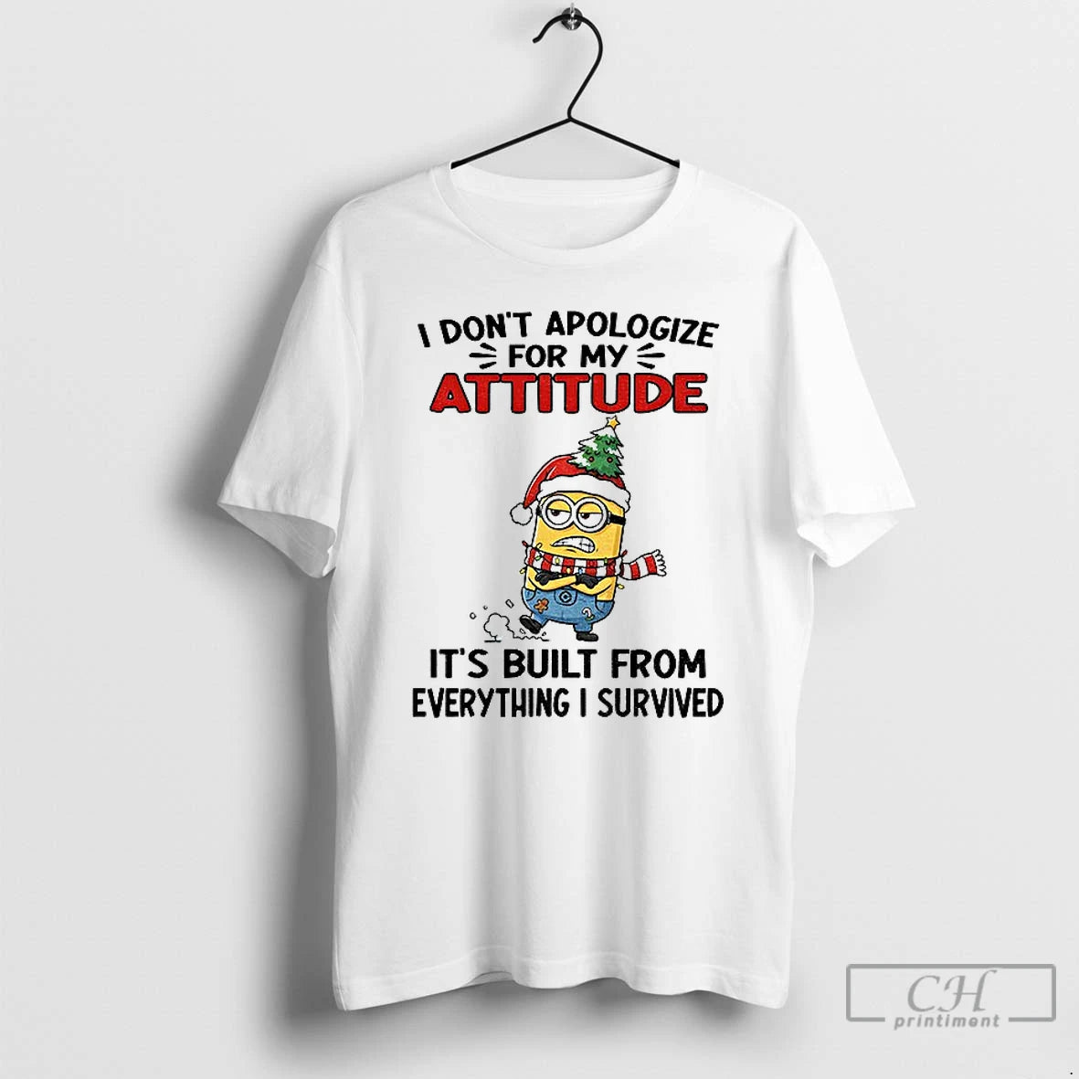 Premium Minion Santa Christmas Tree I Dont Apologize For My Attitude Its Built From Everything T-Shirts, Hoodie, Sweatshirt