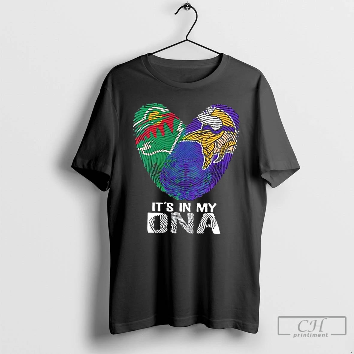 Premium Minnesota Sports Wild X Vikings Its In My Dna Fingerprint Heart T Shirts Sweater Hoodie, Sweatshirt | PopFlextees.com
