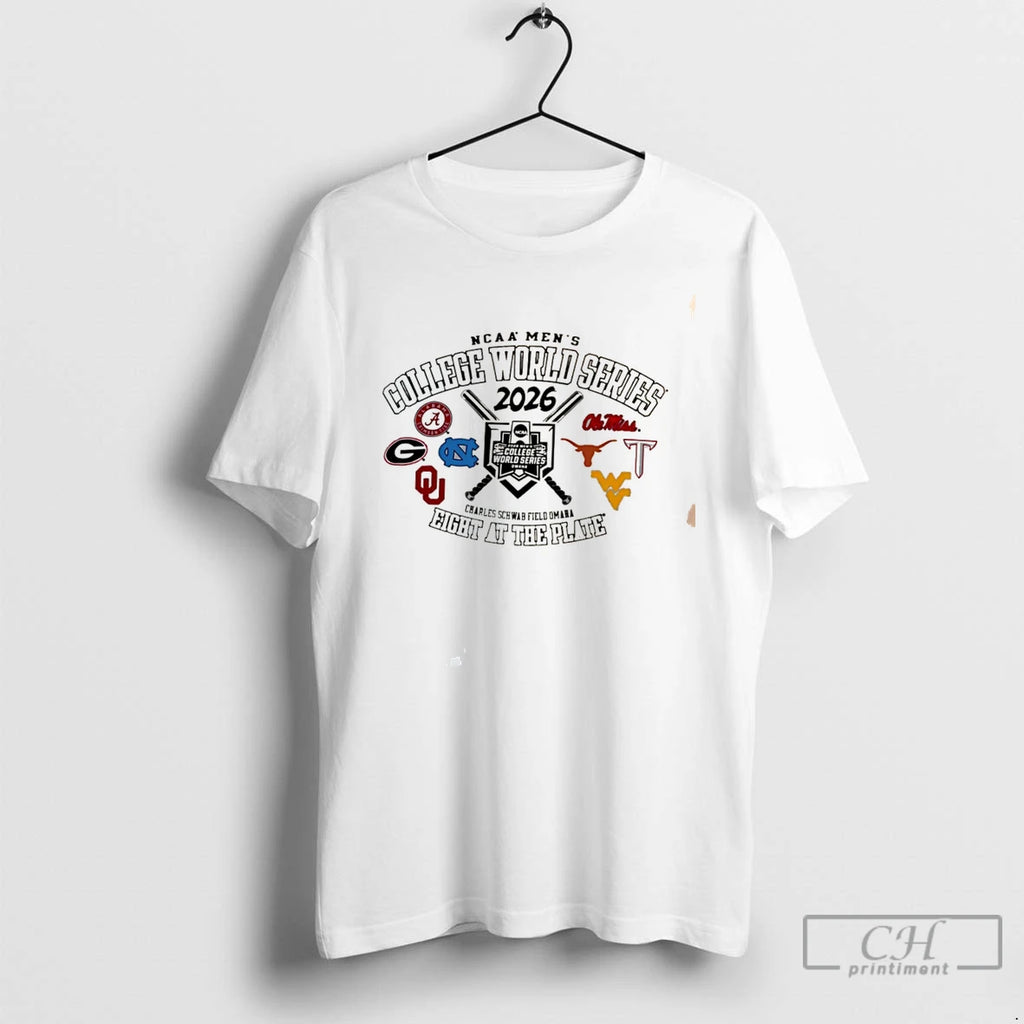 Premium Ncaa Mens College World Series 26 Eight At The Plate Logos Tee T Shirts