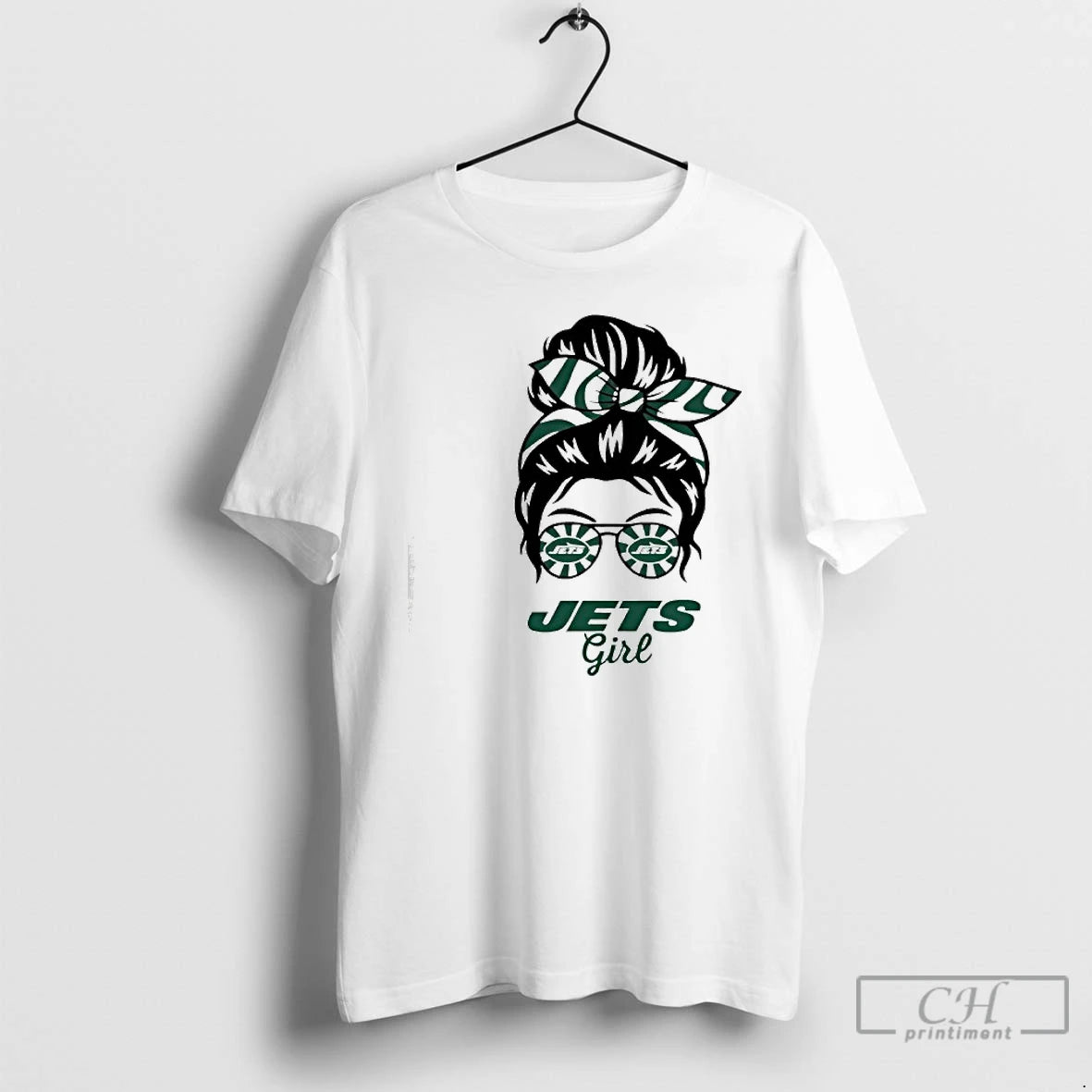 Premium New York Jets Girl Messy Bun Glasses T-Shirts, Hoodie, Sweatshirt | PopFlextees.com
