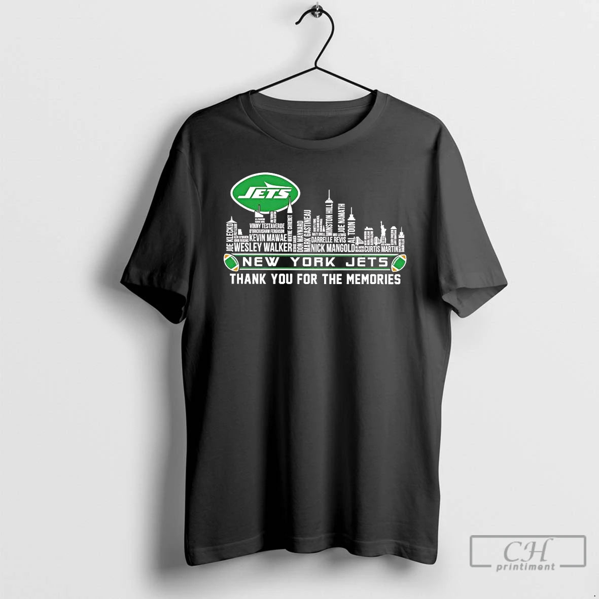 Premium New York Jets Players Names Skyline Thank You For The Memories T Shirts Sweater Hoodie, Sweatshirt | PopFlextees.com