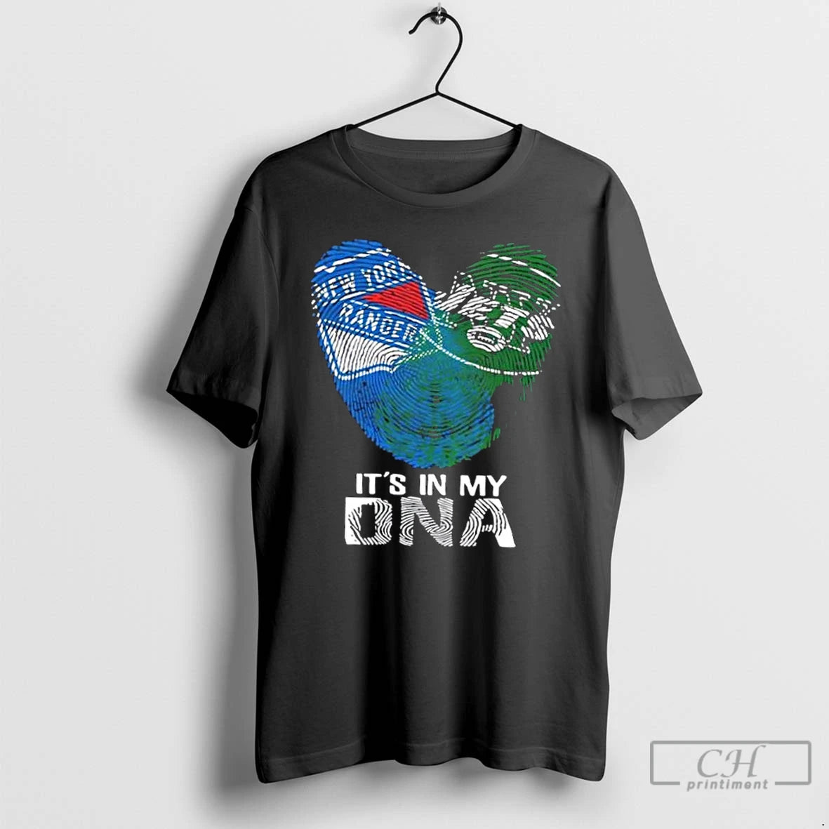 Premium New York City Sports Rangers X Jets Its In My Dna Fingerprint Heart T-Shirts, Hoodie, Sweatshirt | PopFlextees.com