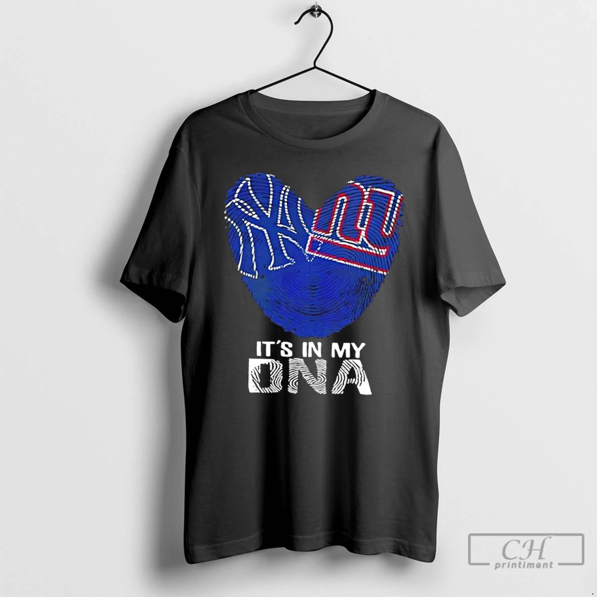 Premium New York City Sports Yankees X Giants Its In My Dna Fingerprint Heart T-Shirts, Hoodie, Sweatshirt | PopFlextees.com