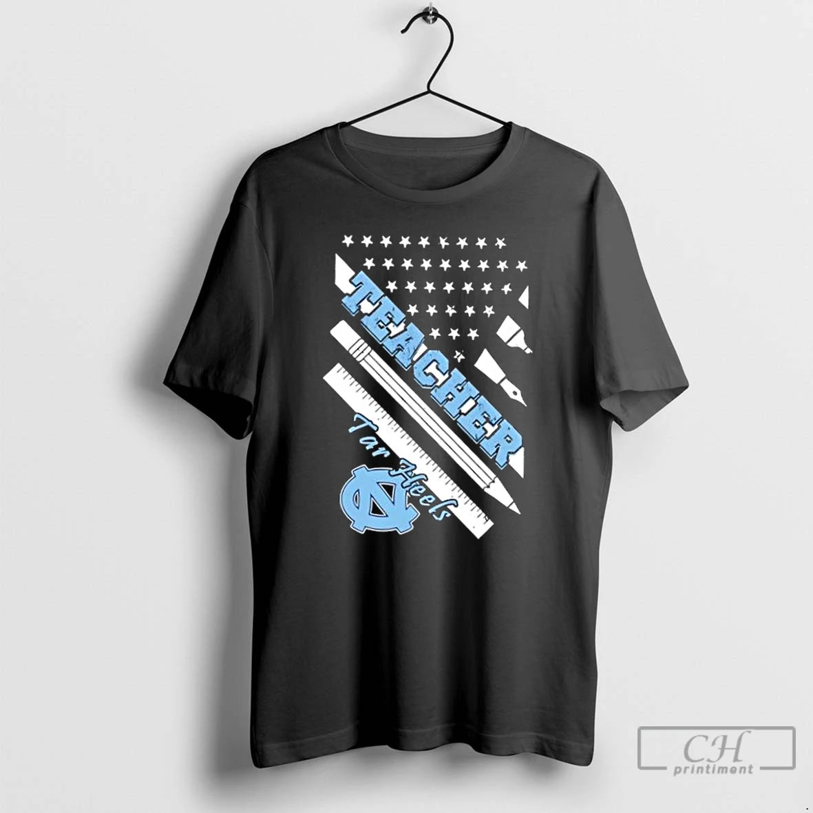 Premium North Carolina Tar Heels X Teacher American Flag T-Shirts, Hoodie, Sweatshirt | PopFlextees.com