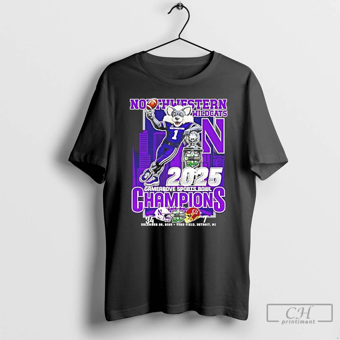 Premium Northwestern Wildcats 2025 Gameabove Sports Bowl Champions Mascot Score T-Shirts, Hoodie, Sweatshirt