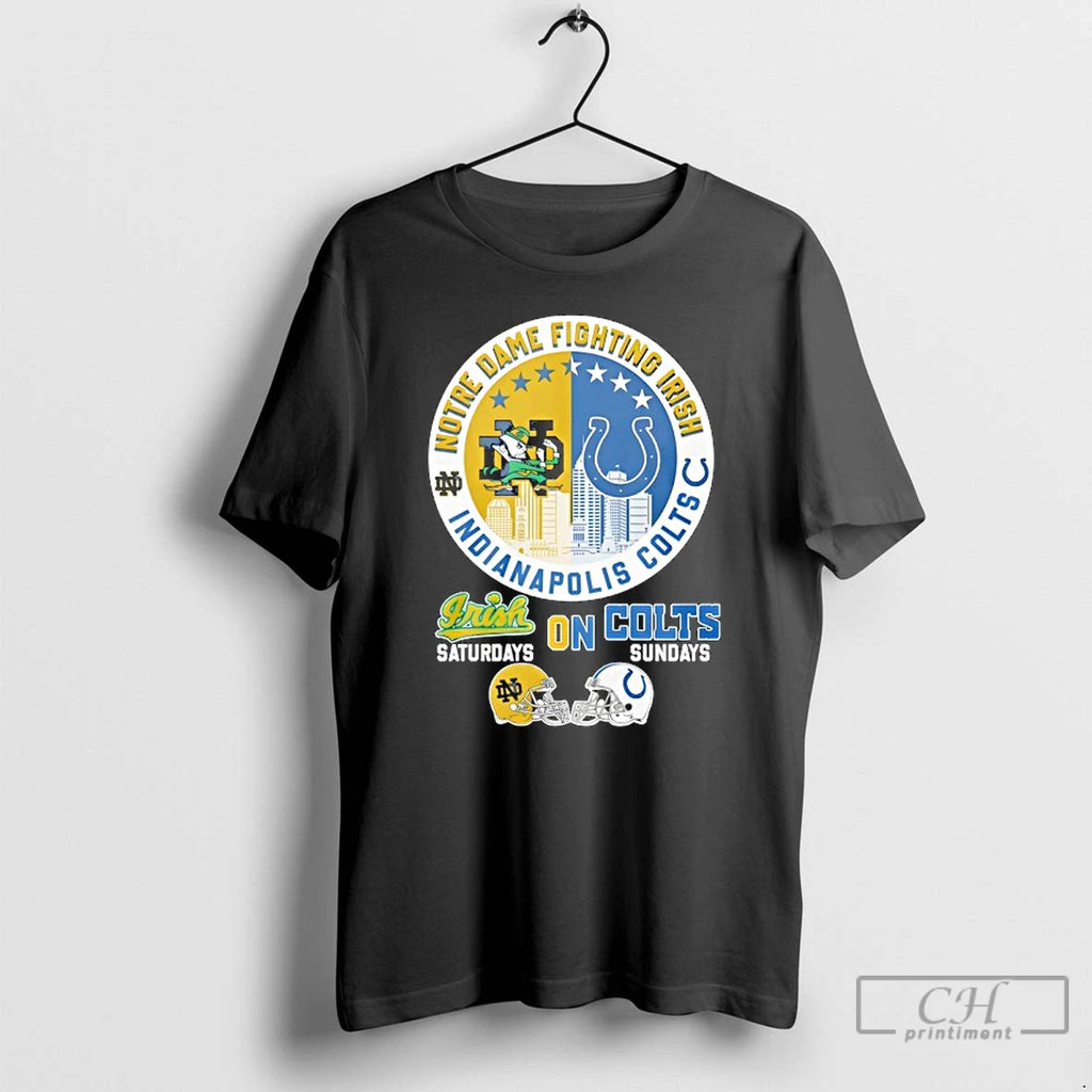 Premium Notre Dame Fighting Irish On Saturdays And Indianapolis Colts On Sundays Helmet Logo Mashup T-Shirts, Hoodie,...