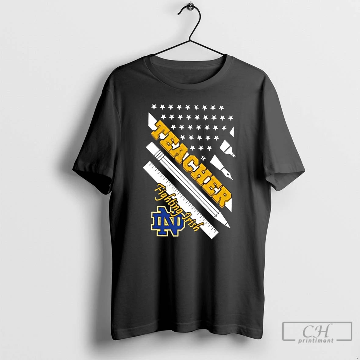 Premium Notre Dame Fighting Irish X Teacher American Flag T-Shirts, Hoodie, Sweatshirt | PopFlextees.com