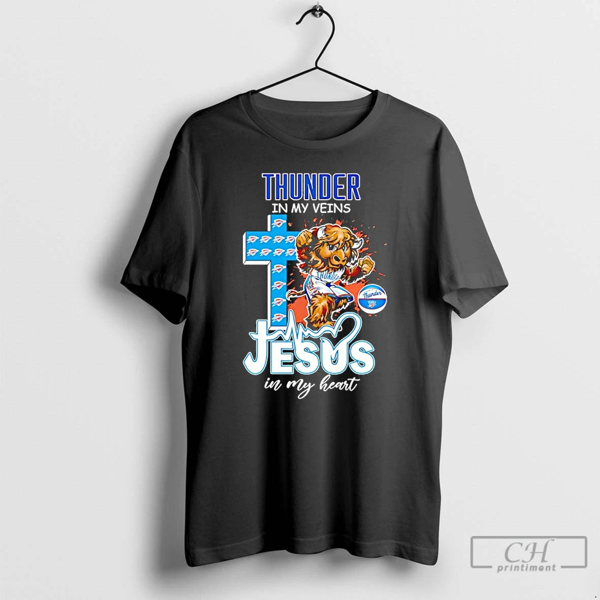 Premium Oklahoma City Thunder In My Veins Jesus In My Heart Mascot T Shirts Sweater Hoodie, Sweatshirt | PopFlextees.com