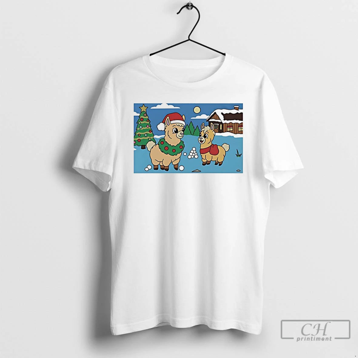 Premium Parent Llama With Child Llama Snowy Christmas Tree T-Shirts, Hoodie, Sweatshirt | PopFlextees.com