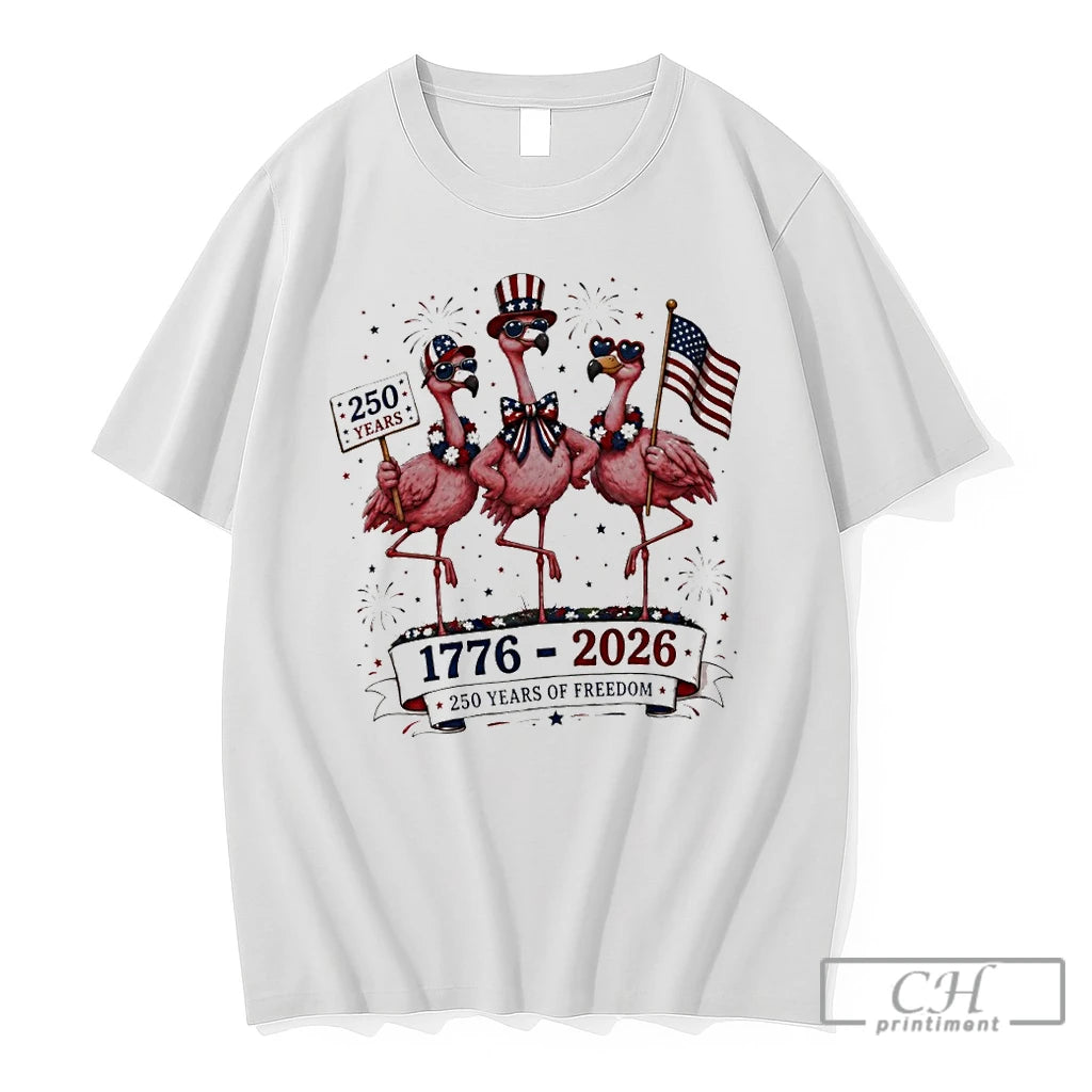 Premium Patriotic Flamingo Trio 250 Years Of Freedom 1776 2026 United States Holiday T Shirts