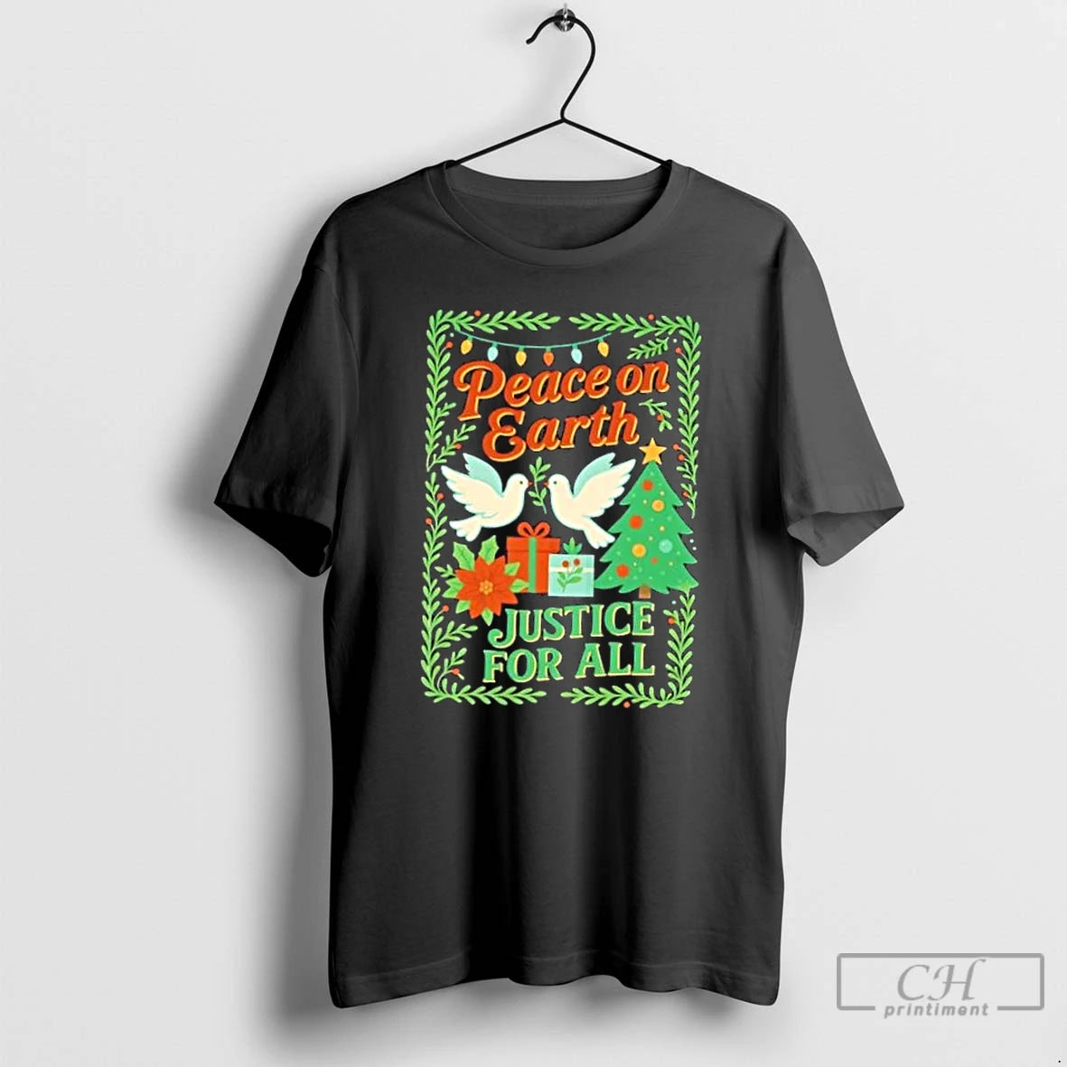 Premium Peace On Earth Justice For All Doves Bird And Christmas Tree T Shirts Sweater Hoodie, Sweatshirt | PopFlextees.com