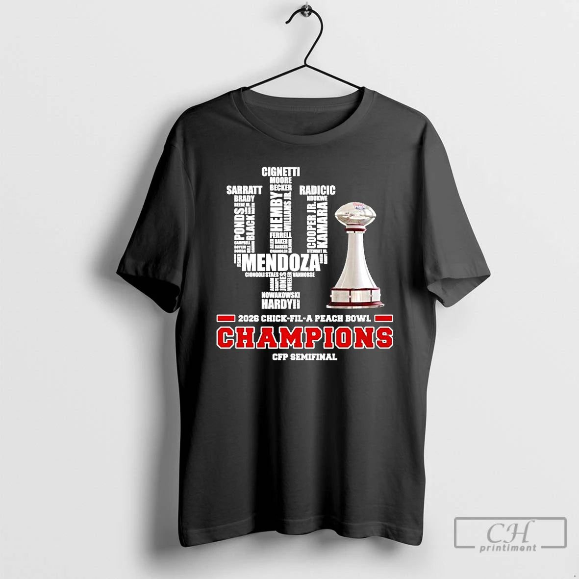 Premium Peach Bowl Champions 2026 Indiana Football Trophy T-Shirts, Hoodie, Sweatshirt | PopFlextees.com