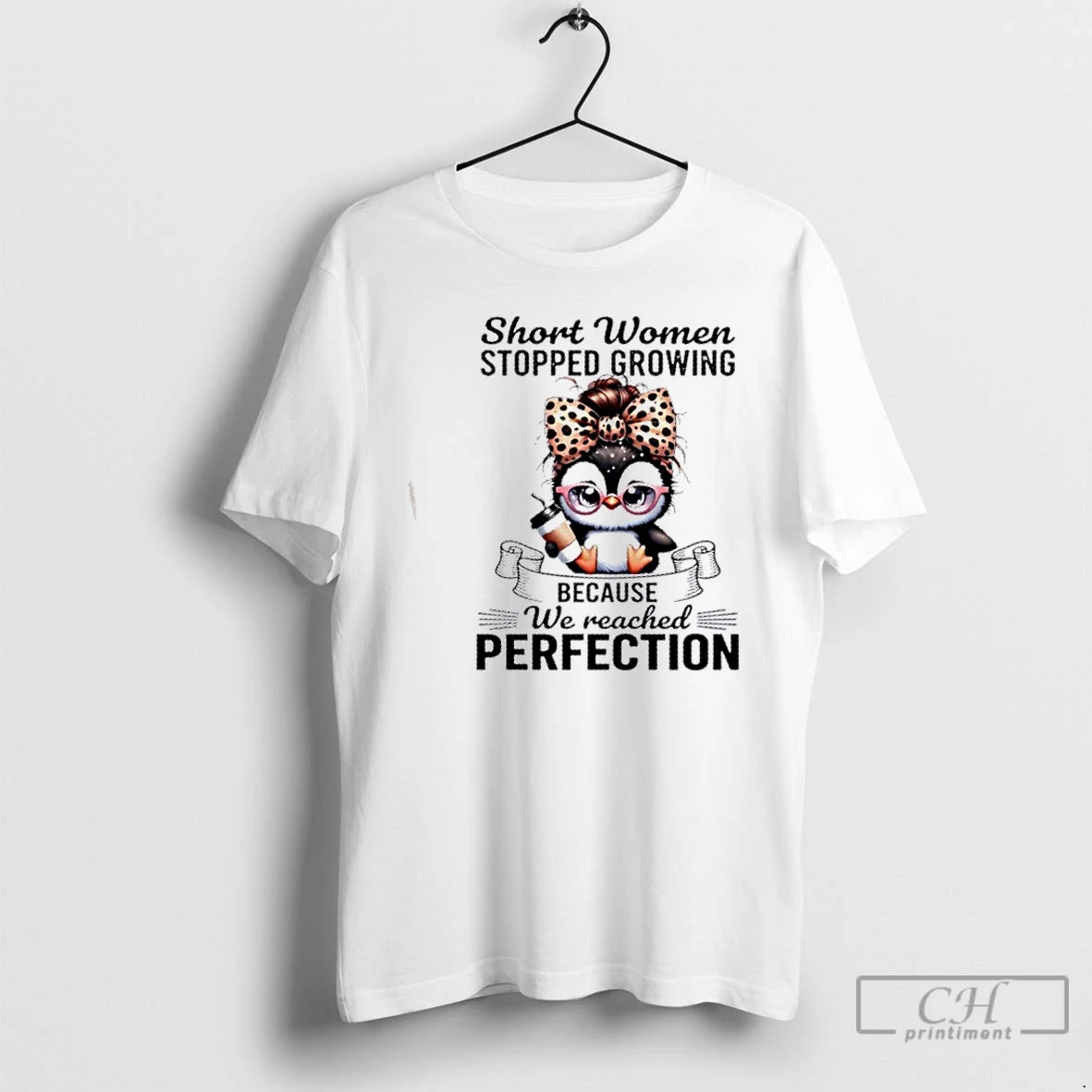 Premium Penguin Short Women Stopped Growing Because We Reached Perfection T-Shirts, Hoodie, Sweatshirt | PopFlextees.com