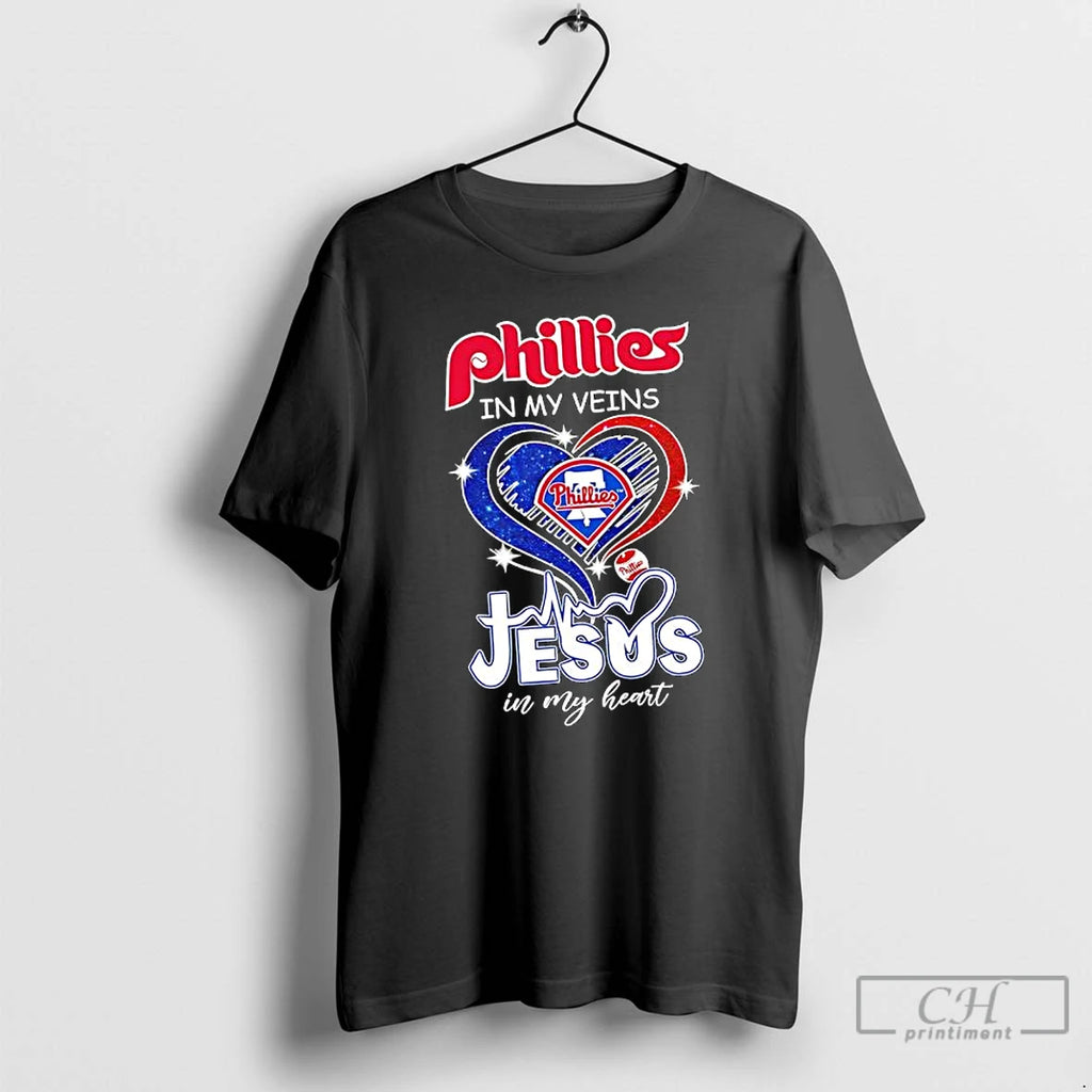Premium Philadelphia Phillies In My Veins Jesus In My Heart Baseball Graphic T Shirts Sweater Hoodie, Sweatshirt
