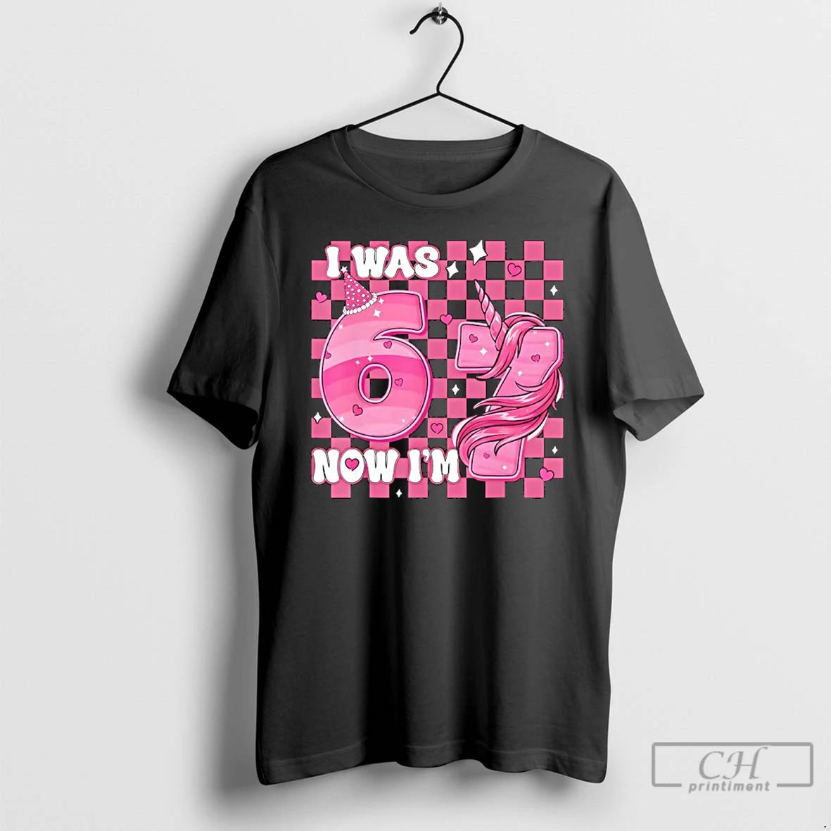 Premium Pink Checkered I Was 6 Now Im 7 Birthday 7 Years Old Bday T-Shirts, Hoodie, Sweatshirt | PopFlextees.com